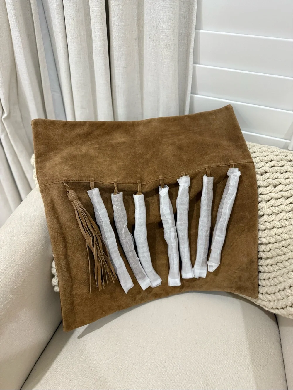 Williams Sonoma  Suede Tassel Fringe Pillow Cover Pair